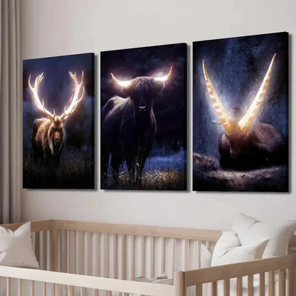 3pcs Stunning Horned Creatures in Dark Forest Wall Art Canvas Unframed - High Quality Print 100% Australian Made Wall Canvas