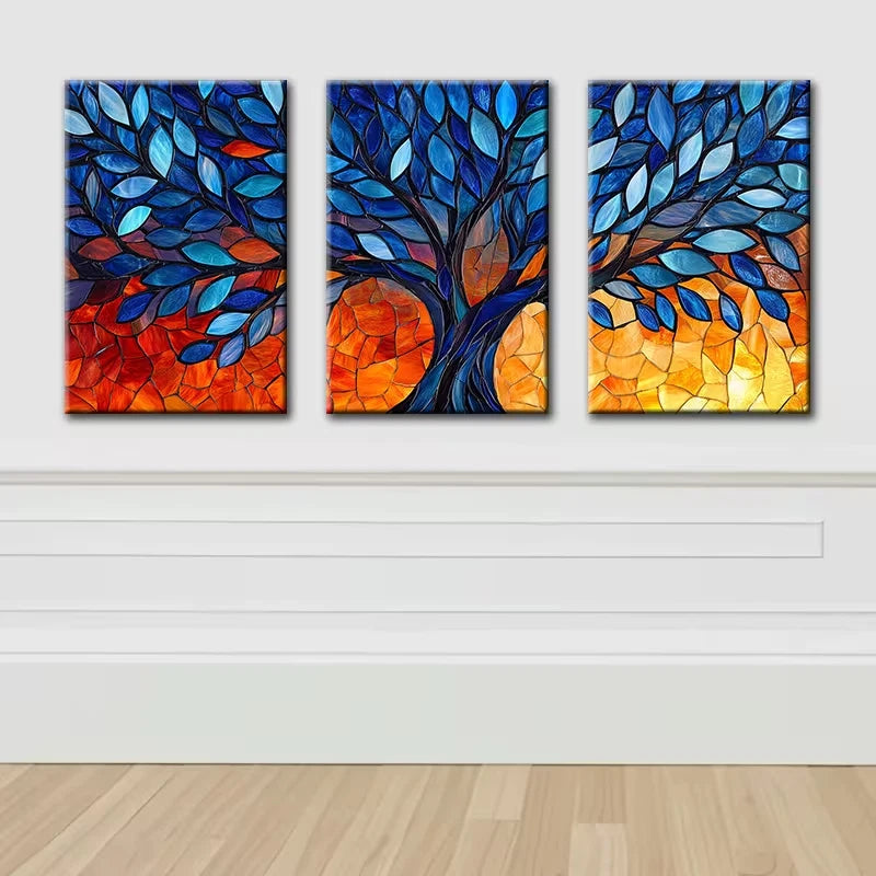 3pcs Tree of Life Vibrant Design Wall Art Set Canvas Framed 50x70cm - High Quality Print 100% Australian Made Wall Canvas Ready to Hang