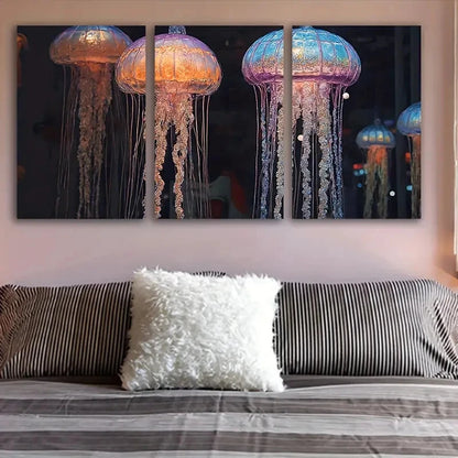 3pcs Colorful Jellyfish Ocean Design Wall Art Set Canvas Framed 40x60cm - High Quality Print 100% Australian Made Wall Canvas Ready to Hang - Bella Home Decor