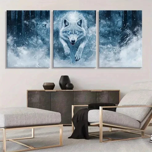 3pcs Arctic Wolf White Snowy Forest Wall Art Canvas Unframed - High Quality Print 100% Australian Made Wall Canvas