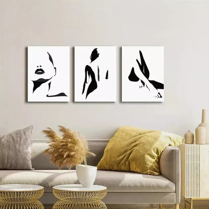 3pcs Abstract Black and White Female Figure Wall Art Canvas Unframed - High Quality Print 100% Australian Made Wall Canvas
