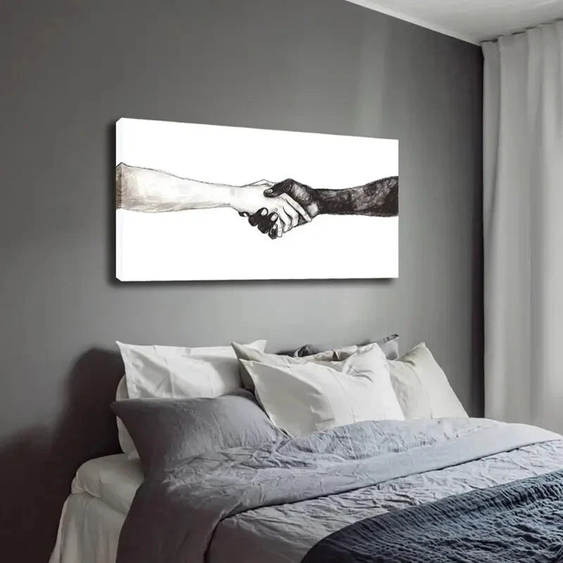 Hand Gesture Black & White Wall Art Canvas Office Home Room Framed 120x60cm - Bella Home Decor