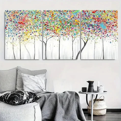 3pcs Abstract Colorful Forest Tree Wall Art Set Canvas Unframed - High Quality Print 100% Australian Made Wall Canvas - Bella Home Decor
