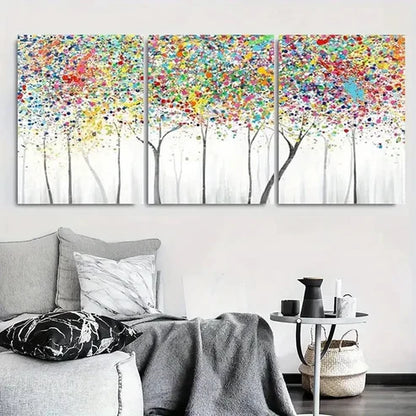 3pcs Abstract Colorful Forest Tree Wall Art Set Canvas Unframed - High Quality Print 100% Australian Made Wall Canvas - Bella Home Decor