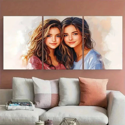 3pcs Mom Daughter Family Portrait Illustration Wall Art Set Canvas Unframed - High Quality Print 100% Australian Made Wall Canvas