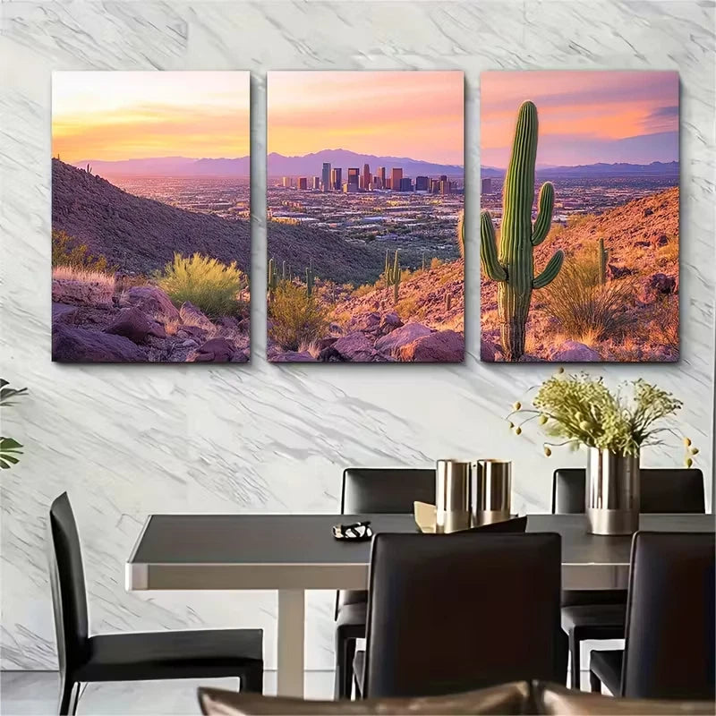 3pcs Phoenix Arizona Desert Cityscape Metal Print Ready to Hang Art