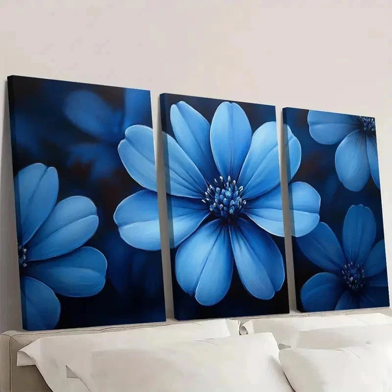 3pcs Blue Chicory Art Beige Art TY     Wall Art Set Canvas Framed 60x90cm - High Quality Print 100% Australian Made Wall Canvas Ready to Hang - Bella Home Decor
