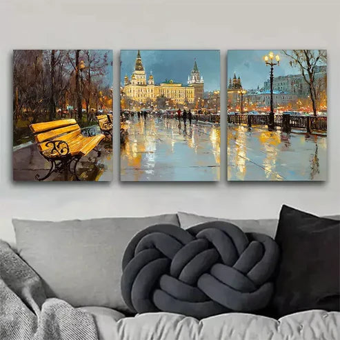 3 PCS Moscow Evening Streetscape Wrapped Wall Art Set Canvas Unframed - High Quality Print 100% Australian Made Wall Canvas