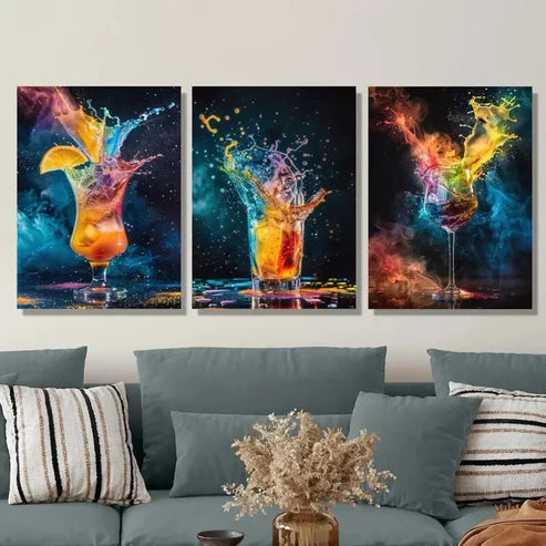 3pcs Colorful Drink Splashes, Starry Night  Wall Art Set Canvas Unframed - High Quality Print 100% Australian Made Wall Canvas - Bella Home Decor