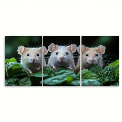 3pcs White Rats Painting Pets Portrait Wall Art Set Canvas Framed 50x70cm - High Quality Print 100% Australian Made Wall Canvas Ready to Hang