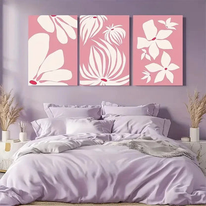 3pcs Pink Floral Quirky Illustration Metal Print Ready to Hang Art