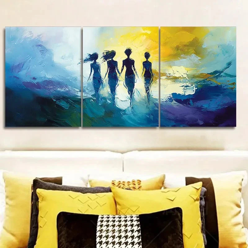 3pcs Four Women Vibrant Sunset Scene    Wall Art Set Canvas Framed 40x60cm - High Quality Print 100% Australian Made Wall Canvas Ready to Hang - Bella Home Decor