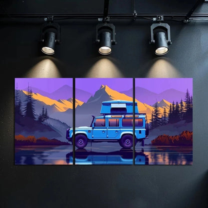 3pcs SUV with A Roof Tent Was Parked Metal Print Ready to Hang Art