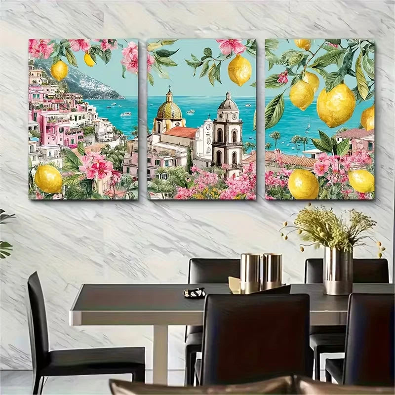 3pcs La Dolce Vita Amalfi Coast Italy Landscapes Metal Print Ready to Hang Art