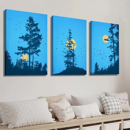 3pcs Landscape of Forest Trees and Birds Wall Art Set Canvas Unframed - High Quality Print 100% Australian Made Wall Canvas