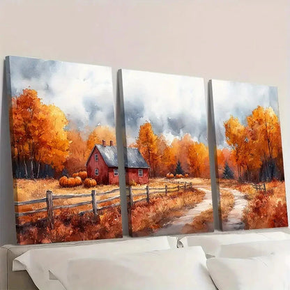 3pcs Farmhouse Watercolor Painting Autumn PA  Wall Art Set Canvas Framed 60x90cm - High Quality Print 100% Australian Made Wall Canvas Ready to Hang