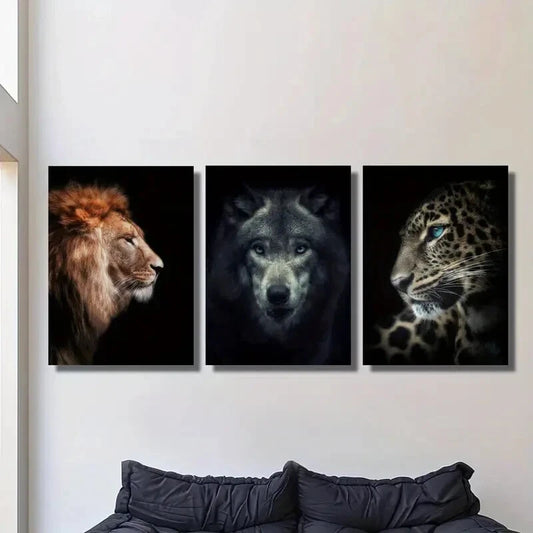 3pcs Wildlife portrait closeup painting Metal Print Ready to Hang Art