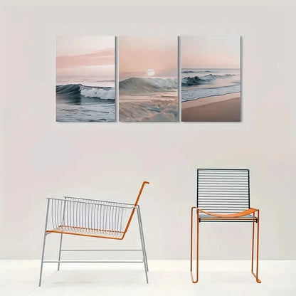 3pcs Beach Sunset Ocean Waves and Sky Metal Print Ready to Hang Art - Bella Home Decor