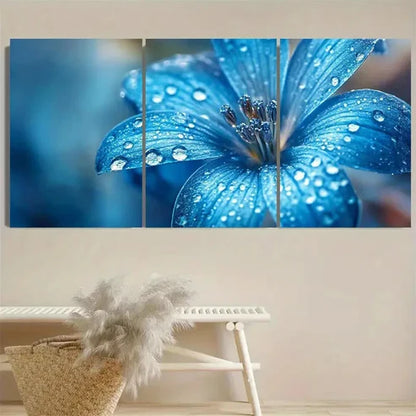 3pcs Blue Floral Wall Art Set Canvas Unframed - High Quality Print 100% Australian Made Wall Canvas - Bella Home Decor