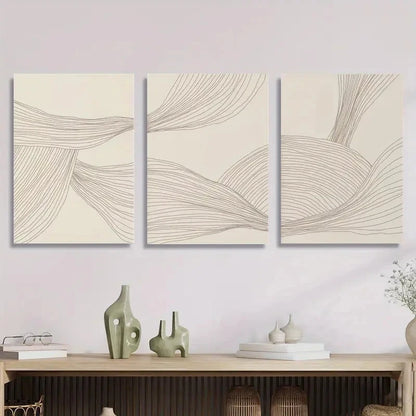 3pcs Abstract Line Art Minimalist Bohemian Style Metal Print Ready to Hang Art - Bella Home Decor