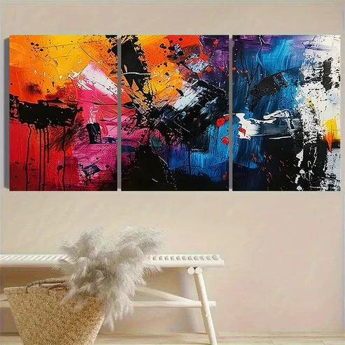3pcs Colorful Abstract Expressionist  Wall Art Set Canvas Unframed - High Quality Print 100% Australian Made Wall Canvas - Bella Home Decor