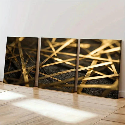3pcs Golden Stripes Abstract Art Decor   Wall Art Set Canvas Framed 50x70cm - High Quality Print 100% Australian Made Wall Canvas Ready to Hang - Bella Home Decor