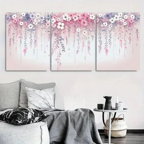 3pcs Blooming Flower Chandelier Illustration Wall Art Canvas Unframed - High Quality Print 100% Australian Made Wall Canvas - Bella Home Decor