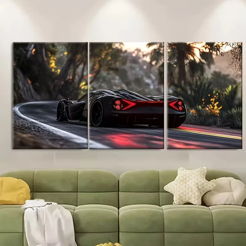 3pcs , Two-Dimensional Sports Car Metal Print Ready to Hang Art - Bella Home Decor
