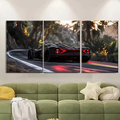3pcs , Two-Dimensional Sports Car Metal Print Ready to Hang Art - Bella Home Decor