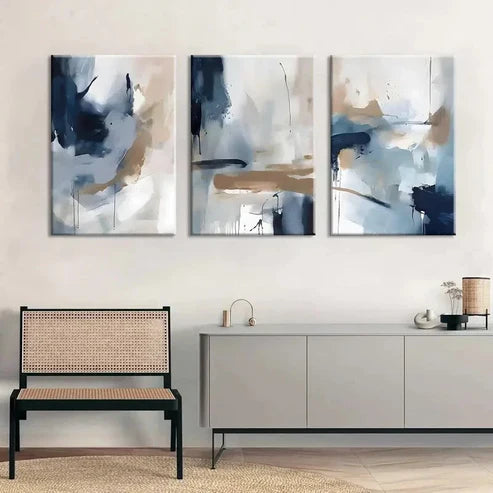 3pcs Navy Blue & Brown Abstract Modern Perfect Wall Art Canvas Unframed - High Quality Print 100% Australian Made Wall Canvas