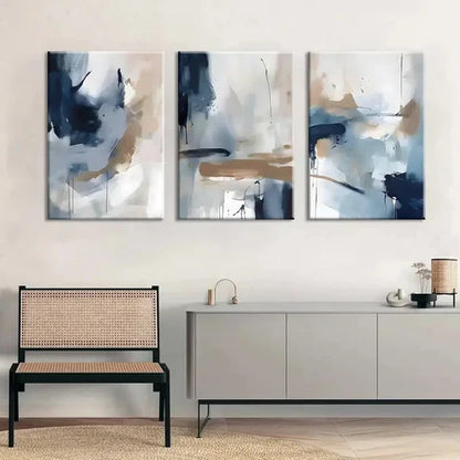 3pcs Navy Blue & Brown Abstract Modern Perfect Wall Art Canvas Unframed - High Quality Print 100% Australian Made Wall Canvas