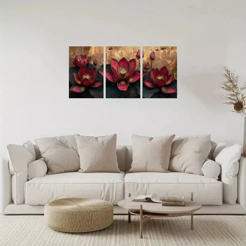 3pcs Lotus Flower Canvas Unframed - High Quality Print 100% Australian Made Wall Canvas