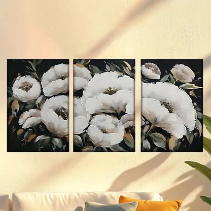 3pcs Elegant White Flowers with Golden Wall Art Set Canvas Framed 40x60cm - High Quality Print 100% Australian Made Wall Canvas Ready to Hang