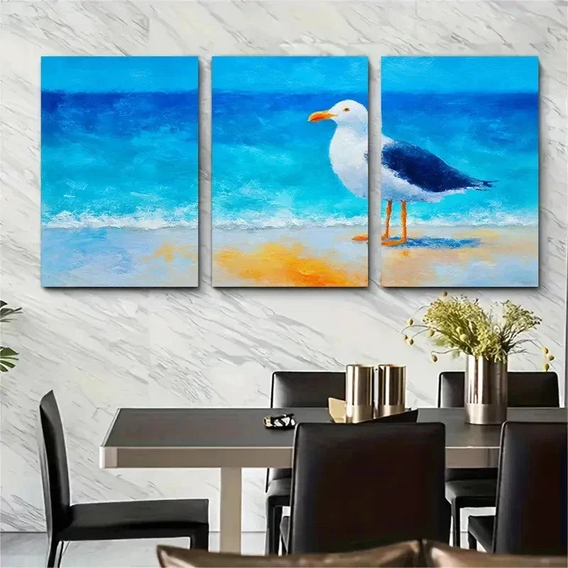 3pcs Modern Coastal Seagull Beach Perfect Wall Art Set Canvas Framed 50x70cm - High Quality Print 100% Australian Made Wall Canvas Ready to Hang