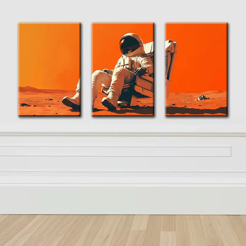 3pcs Astronauts are on Mars Illustration Wall Art Set Canvas Framed 40x60cm - High Quality Print 100% Australian Made Wall Canvas Ready to Hang - Bella Home Decor
