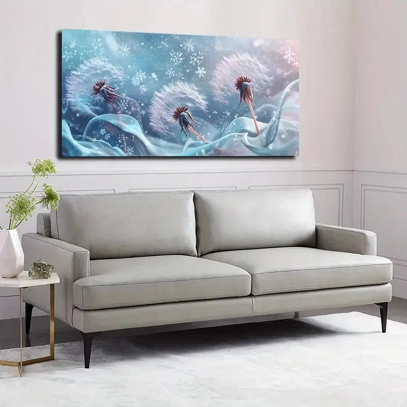 Snowflake and Dandelion Wall Art canvas office home room framed 120x60cm