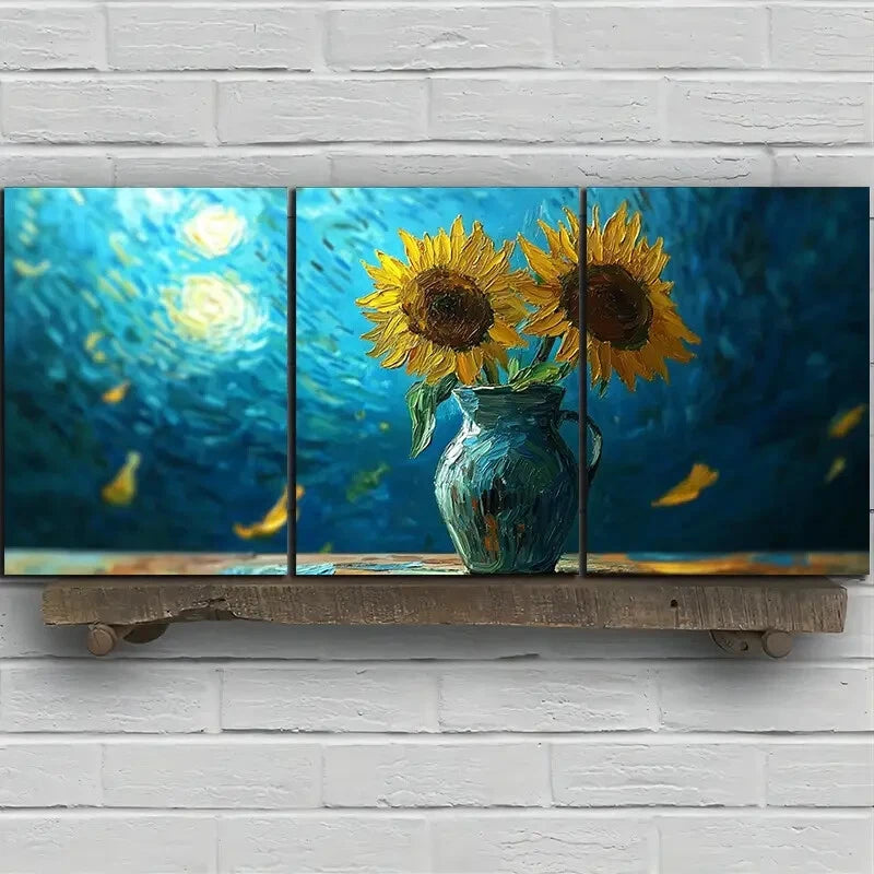3pcs Beautiful Sunflowers Oil Painting Metal Print Ready to Hang Art - Bella Home Decor