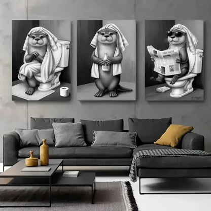 3pcs Otter Decorations   Wall Art Set Canvas Framed 60x90cm - High Quality Print 100% Australian Made Wall Canvas Ready to Hang