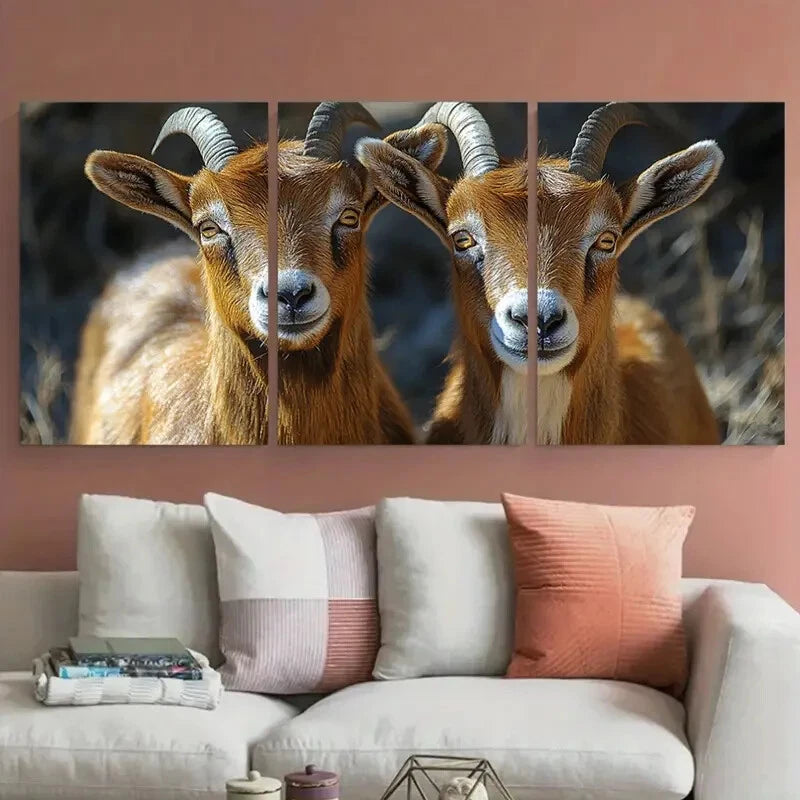 3pcs Rustic Goat Landscape Vivid Wildlife Metal Print Ready to Hang Art - Bella Home Decor