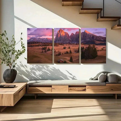 3pcs Mountain & Purple Sky Natural Landscape Wall Art Set Canvas Framed 60x90cm - High Quality Print 100% Australian Made Wall Canvas Ready to Hang
