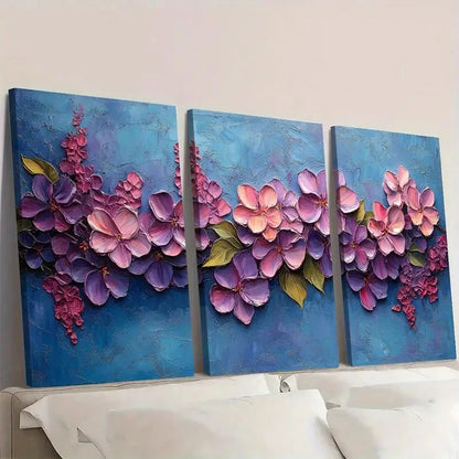 3pcs Purple Lilac Impasto Art  A    Wall Art Set Canvas Framed 60x90cm - High Quality Print 100% Australian Made Wall Canvas Ready to Hang