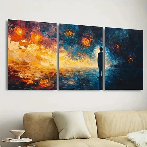3pcs Vibrant Night Sky & Sunset Design Wall Art Set Canvas Unframed - High Quality Print 100% Australian Made Wall Canvas - Bella Home Decor