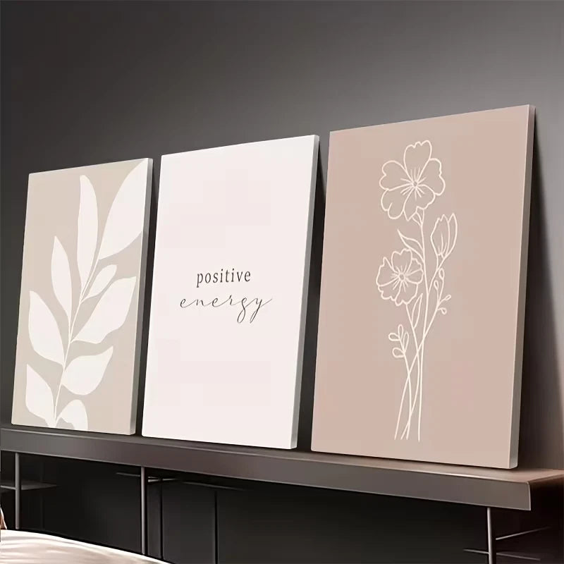 3pcs Bohemian Minimalist Cream Abstract Wall Art Set Canvas Framed 50x70cm - High Quality Print 100% Australian Made Wall Canvas Ready to Hang - Bella Home Decor