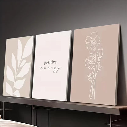 3pcs Bohemian Minimalist Cream Abstract Wall Art Set Canvas Framed 50x70cm - High Quality Print 100% Australian Made Wall Canvas Ready to Hang - Bella Home Decor