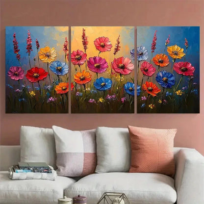 3pcs Vibrant Meadow Modern Impressionist Florals Metal Print Ready to Hang Art - Bella Home Decor