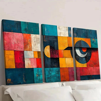 3pcs Bold Colors & Geometric Design  FD  Wall Art Set Canvas Framed 50x70cm - High Quality Print 100% Australian Made Wall Canvas Ready to Hang - Bella Home Decor