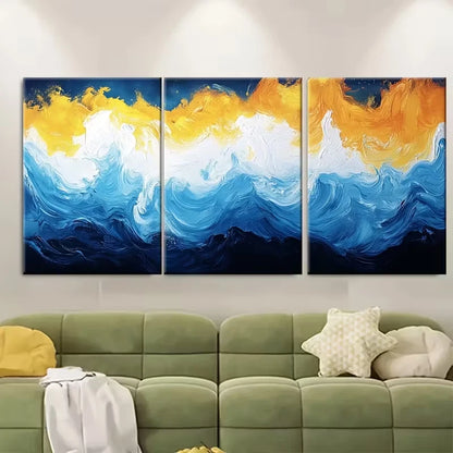 3pcs Abstract Blue Yellow White Metal Print Ready to Hang Art - Bella Home Decor