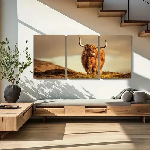 3pcs Plateau Highland Cattle Wall Art Set Canvas Unframed - High Quality Print 100% Australian Made Wall Canvas