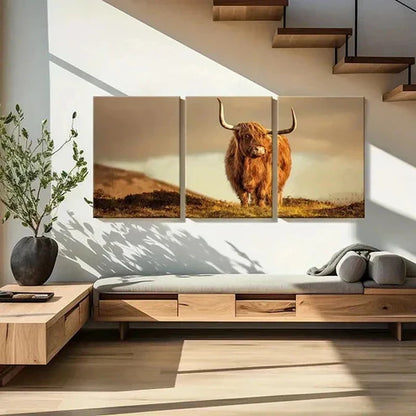 3pcs Plateau Highland Cattle Wall Art Set Canvas Unframed - High Quality Print 100% Australian Made Wall Canvas