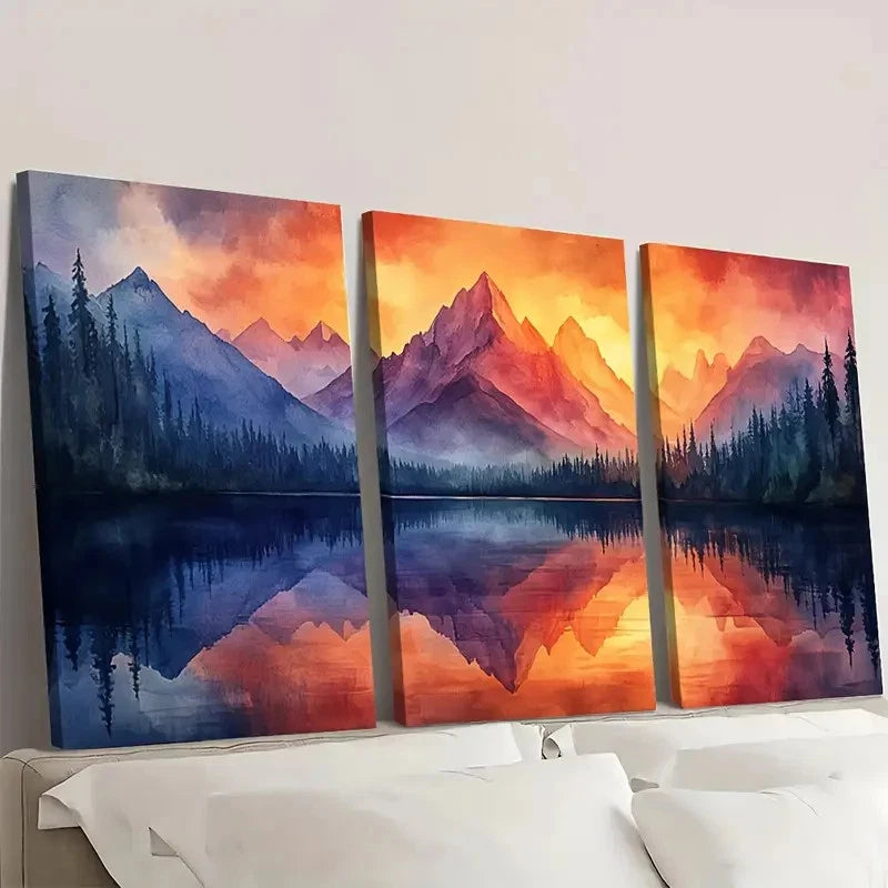 3pcs Mountain Lake Lands Modern Nature  ML    Wall Art Set Canvas Framed 60x90cm - High Quality Print 100% Australian Made Wall Canvas Ready to Hang